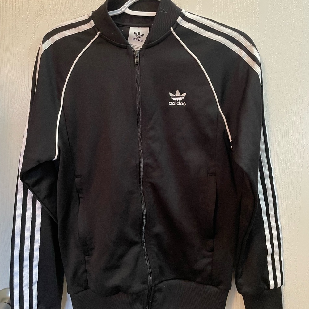 Adidas Men's Black and White Track Jacket SZ Small